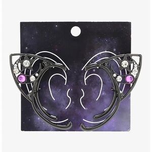 Black Cat Ears with Stones Cuff, Cat Ears, Cat Ear Wraps, Left and Right Ear